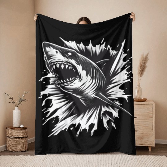 Shark Sea Fish Lover Funny Design Throw Blankets