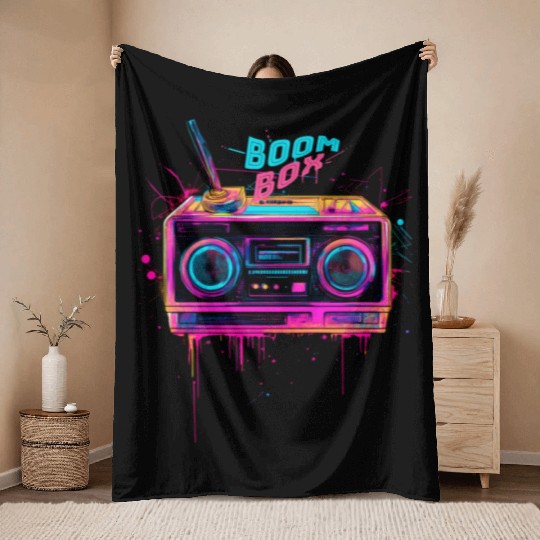 boombox 80s music Throw Blankets