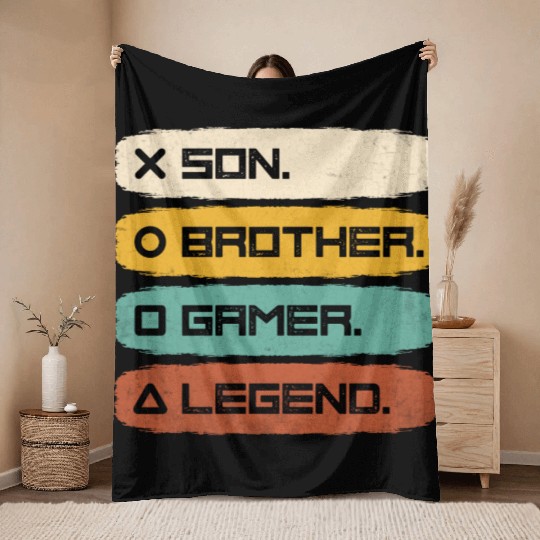 Son Brother Gamer Legend Throw Blankets