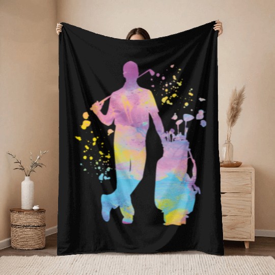 Golfer Colorsplash Kids Miniature Golf Throw Blankets