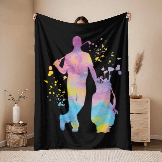 Golfer Colorsplash Kids Miniature Golf Throw Blankets