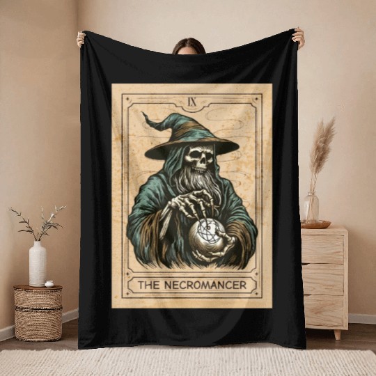 Necromancer - Spooky Necromancer Bones Necromancer Throw Blankets