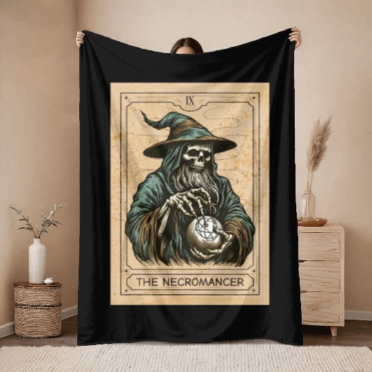 Necromancer - Spooky Necromancer Bones Necromancer Throw Blankets