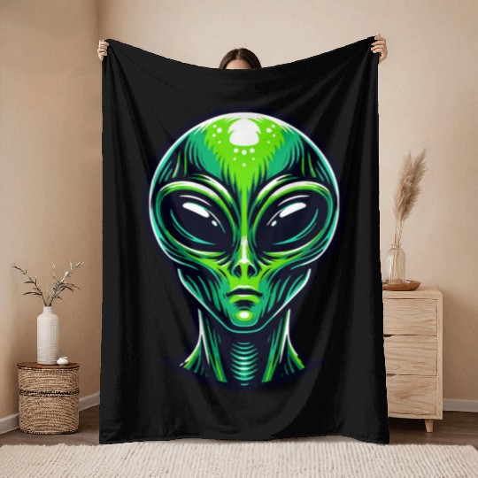 Green Alien Throw Blankets