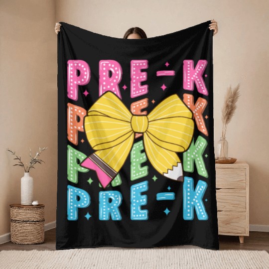 Retro Coquette Pre-K Teacher Student Funny Back To Throw Blankets