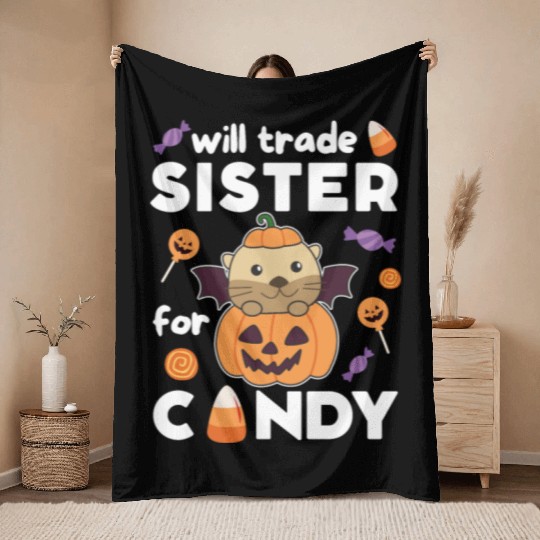 Otter Halloween Trade Sister For Candy Throw Blankets