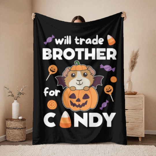 Guinea Pig Halloween Trade Brother For Candy Throw Blankets
