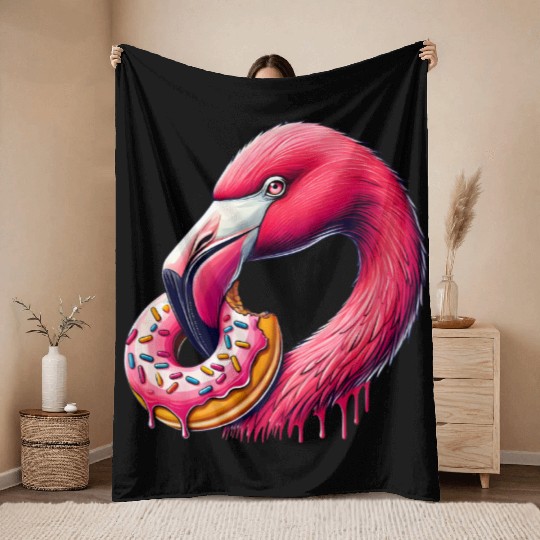 funny feast for the eyes - flamingo with donut Throw Blankets