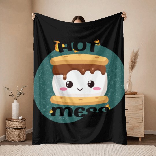 Hot Mess Kawaii S'more Meme Throw Blankets