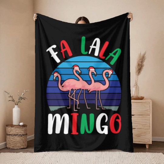 Candy Cane Flamingoes Fa La La Mingo Flamingo Throw Blankets