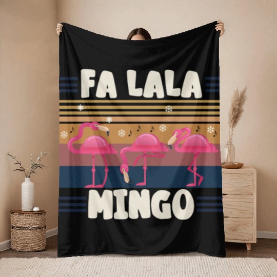 Candy Cane Flamingoes Fa La La MINGO Flamingo Throw Blankets