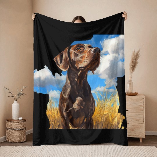 German Shorthaired Pointer Watercolor Picture Throw Blankets