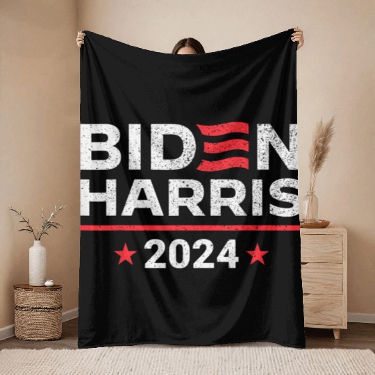 Biden Harris 2024 President American Flag Joe Bide Throw Blankets
