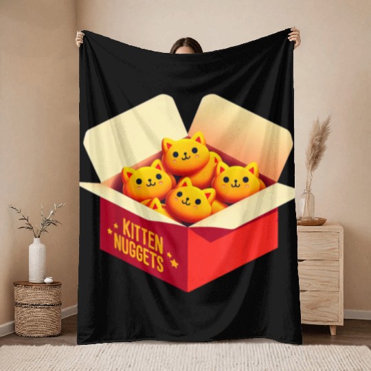 Kitten Nuggets Food Pun Cat Lover Gift Chicken Nug Throw Blankets