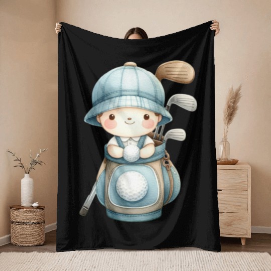 Boy with a Golf Bag Throw Blankets