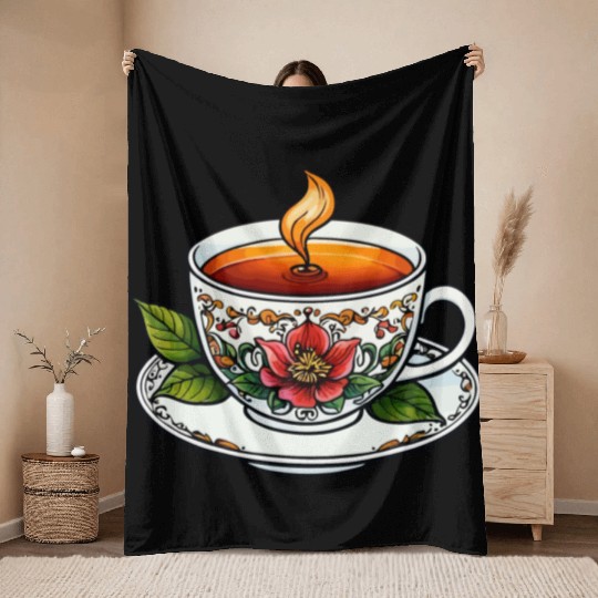 Cup Of Tea Neo Traditional Throw Blankets