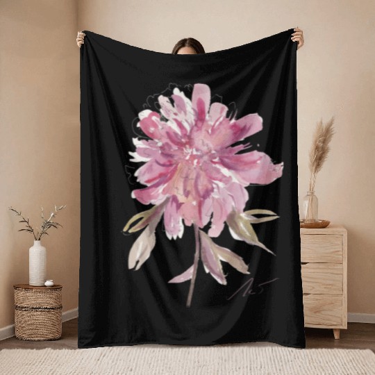Peony loose watercolor hand-painted Throw Blankets