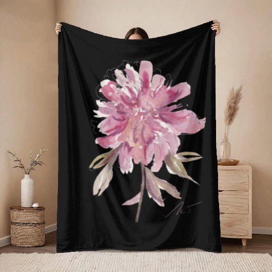 Peony loose watercolor hand-painted Throw Blankets