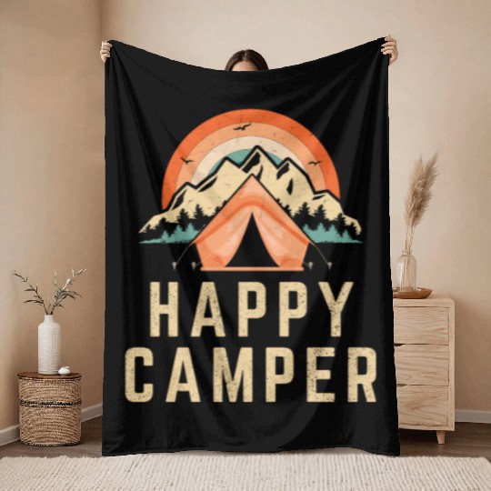 Happy Camper - Camping Lover Throw Blankets