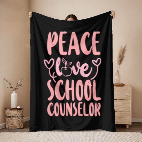 School Counselor Girl Peace Love Throw Blankets