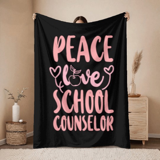 School Counselor Girl Peace Love Throw Blankets