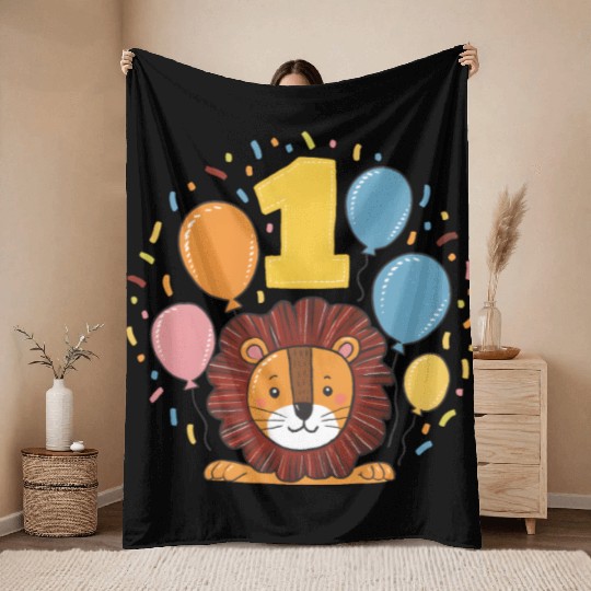 1th Birthday Lion Children's Birthday Party Throw Blankets