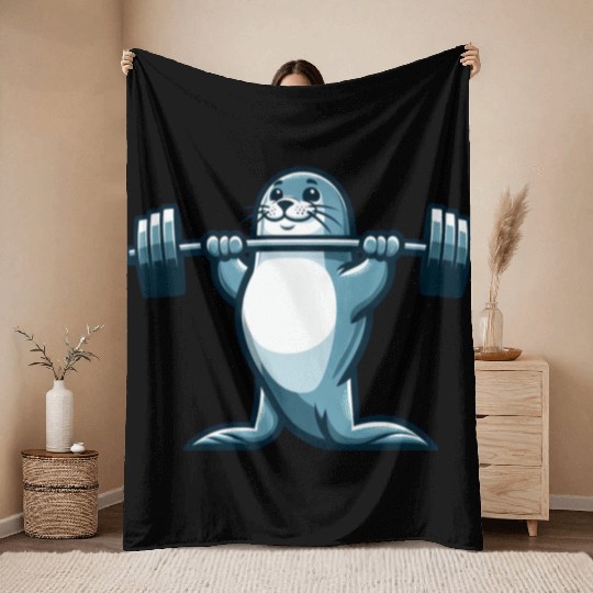 Seal fitness workout gym barbells training Throw Blankets