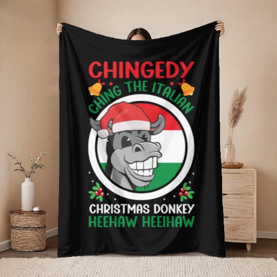 Christmas Donkey Italian Xmas Funny Santa Claus Throw Blankets