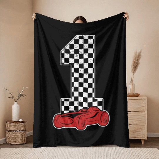 01 Year Old Pit Crew Boy Car Racing 1st Birthday Throw Blankets