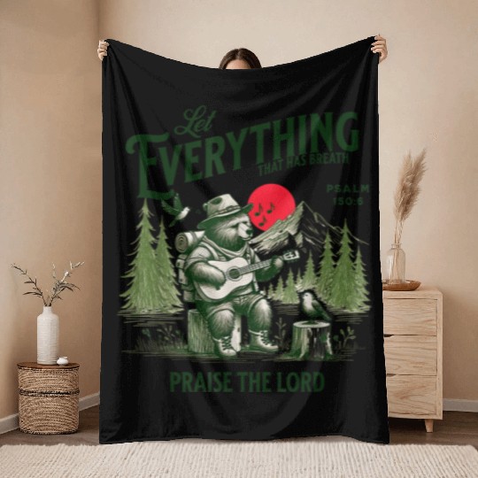 Christian Bible Verse Bear Let Everything That Bre Throw Blankets