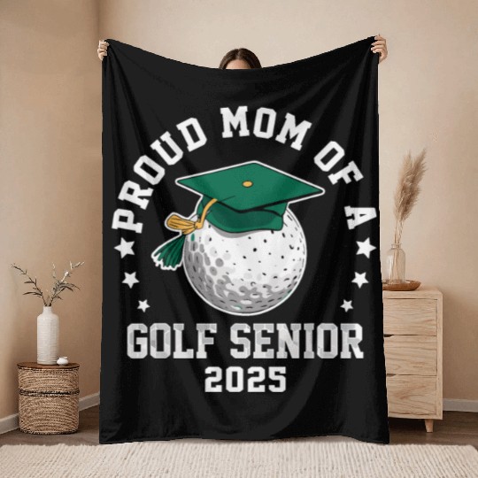 Proud mom of a golf senior class of 2025 matching Throw Blankets
