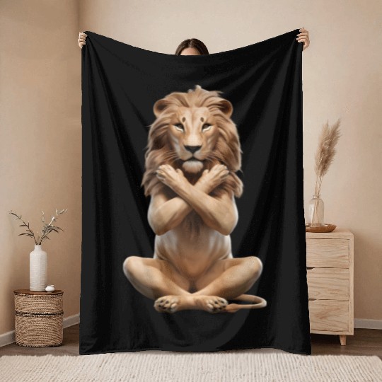 Lion Yoga Throw Blankets