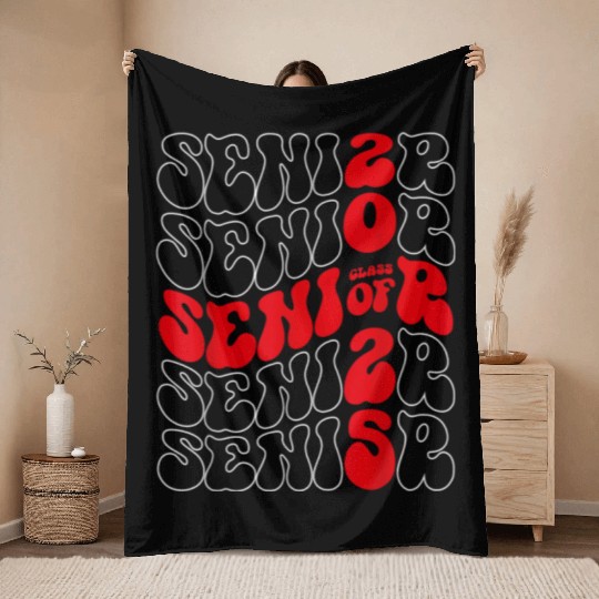 Class of 2025 Senior 2025 Graduation Groovy Back T Throw Blankets