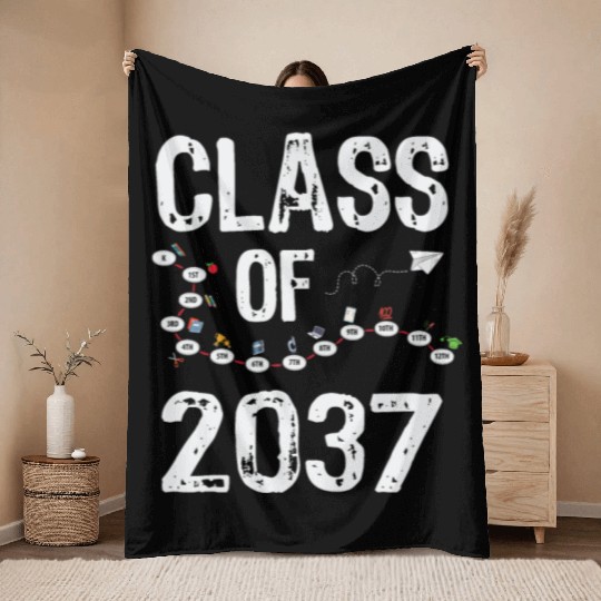 Funny Class of 2037 Grow With Me Back To School Throw Blankets