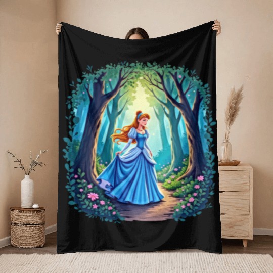 Graceful girl walking in forest Throw Blankets