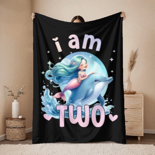 2nd Birthday Mermaid Girl Second birthday girl 2 y Throw Blankets