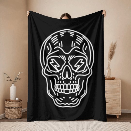 Lightning Skull Throw Blankets