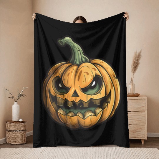 Grinning Green Stem Jack-O-Lantern Throw Blankets