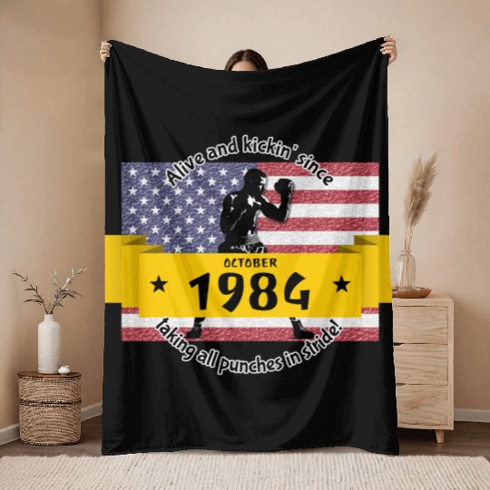 40th birthday Alive and kickin since 10/1984 Throw Blankets