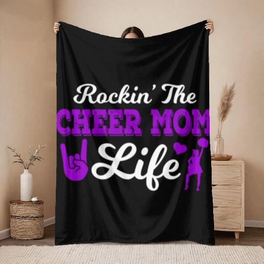 Rockin Cheer Mom Life Cheerleading Mother's Day Throw Blankets