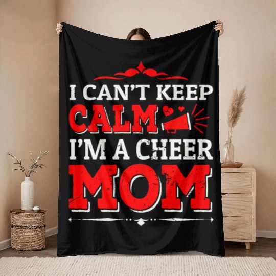 Keep Calm Cheer Mom Cheerleading Mother's Day Throw Blankets