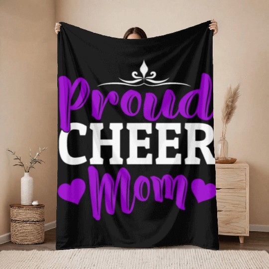 Proud Cheer Mom Cheerleading Mommy Mother's Day Throw Blankets