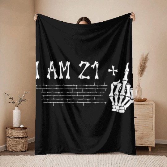 I Am 21 Plus Middle Finger - 22nd Birthday Throw Blankets