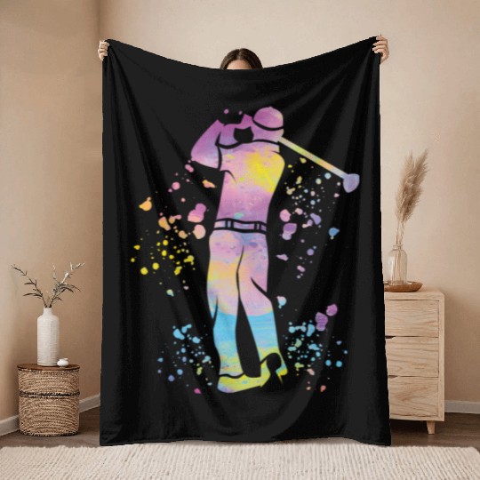Golfer Colorsplash Kids Miniature Golf Throw Blankets