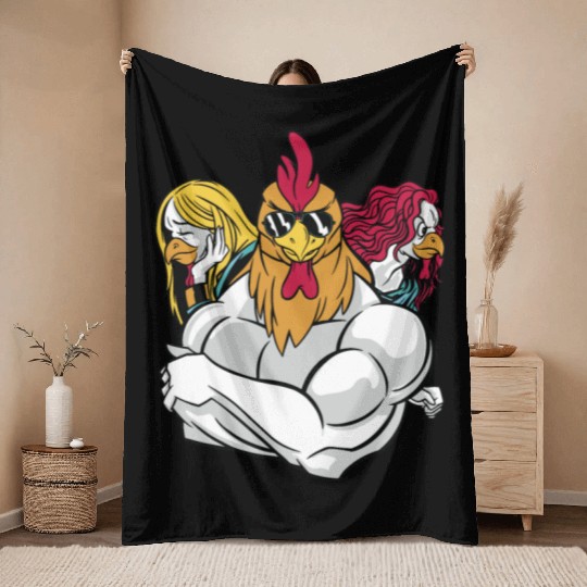 Chickens and Rooster Wrestling Lover Funny Design Throw Blankets