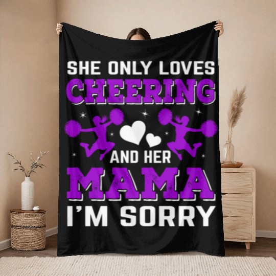 Loves Cheer Mom Cheerleading Mommy Mother's Da Throw Blankets