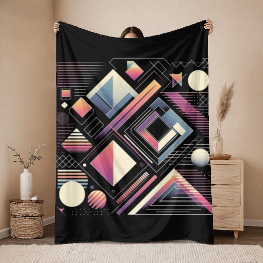 Retro Geometric Shapes 80s 90s Style 3 Throw Blankets