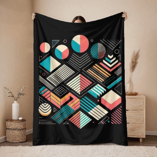 Retro Geometric Shapes 80s 90s Style 1 Throw Blankets