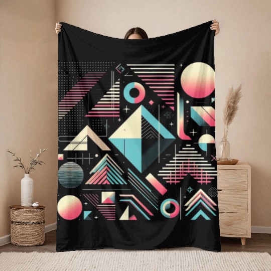 Retro Geometric Shapes 80s 90s Style 2 Throw Blankets