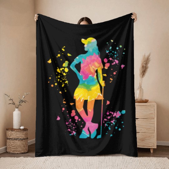 Golfer Colorsplash Kids Miniature Golf Throw Blankets